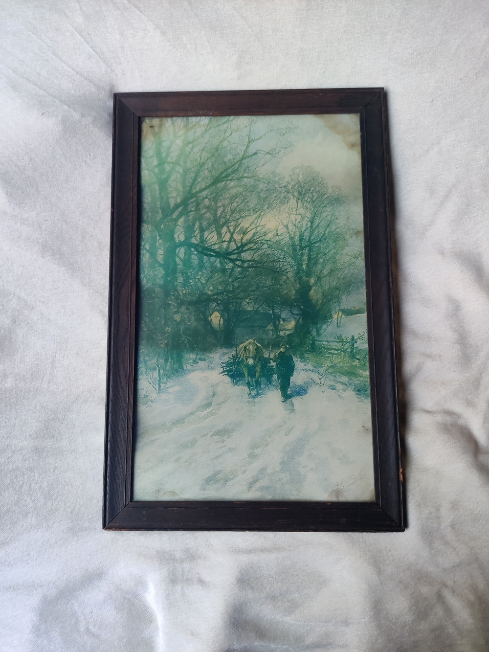 Frank F English Horse Winter Landscape Watercolor Signed (1854-1922) 22x14"